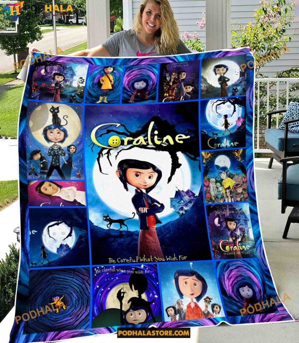 Custom Name Coraline Blanket, Gifts For Disney Lovers