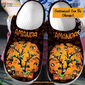 Custom Name Cute Halloween Tree Grogu Funny Clog Shoes, Halloween Crocs