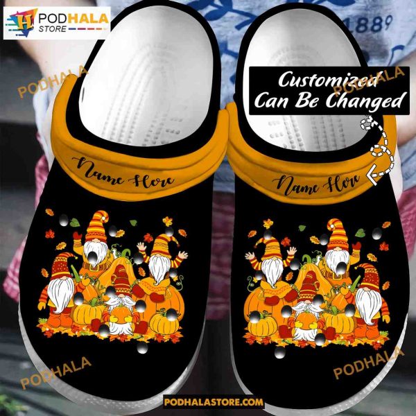 Custom Name Cute Pumpkin Gnomes Fall Autumn Fall Adults Kids Halloween Crocs