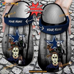 Custom Name Dallas Cowboys Horror Movie Funny Clog Shoes, Halloween Crocs