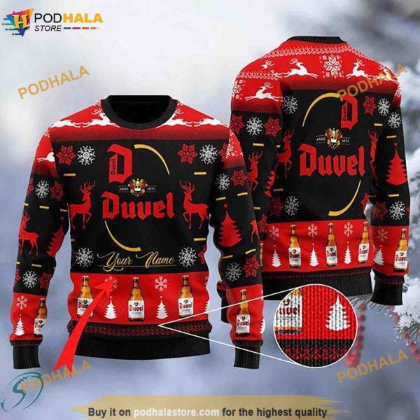 Custom Name Duvel Beer 3D Ugly Christmas Sweater, Xmas Gifts