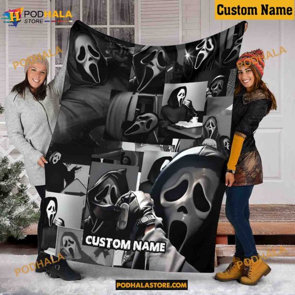 Custom Name Ghost Face Blanket, Scream Movie Fleece Blanket