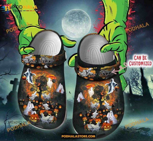 Custom Name God Pumpkin Halloween Funny Clog Shoes, Halloween Crocs