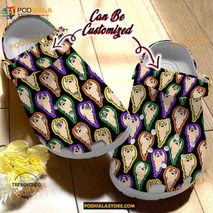 Custom Name Halloween Color Ghosts Pattern Funny Clog Shoes, Halloween Crocs