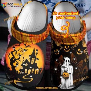 Custom Name Halloween Ghost Pumpkin Funny Clog Shoes, Halloween Crocs