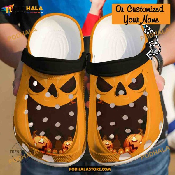 Custom Name Halloween Happy Pumpkin Funny Clog Shoes, Halloween Crocs