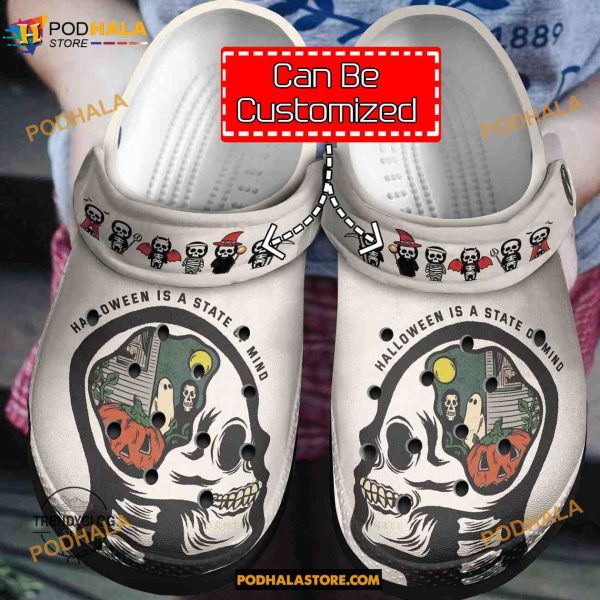 Custom Name Halloween Is A State Of Mind Funny Clog Shoes, Halloween Crocs