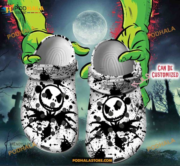 Custom Name Halloween Jack Color Splash Funny Clog Shoes, Halloween Crocs