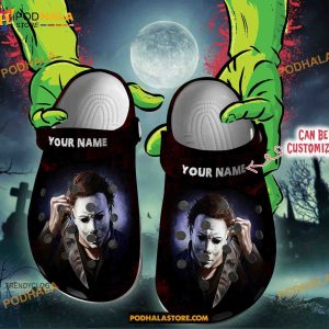 Custom Name Halloween Michael Myers Face Funny Clog Shoes, Halloween Crocs