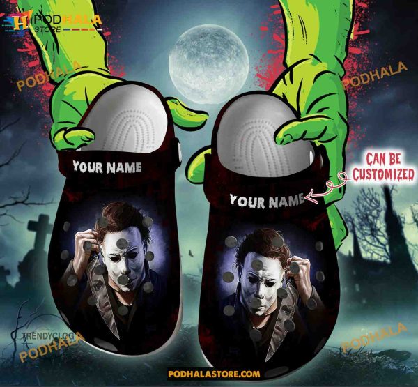 Custom Name Halloween Michael Myers Face Funny Clog Shoes, Halloween Crocs