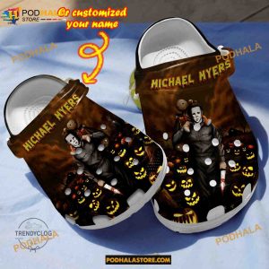 Custom Name Horror Characters Pumpkin Night Funny Clog Shoes, Halloween Crocs