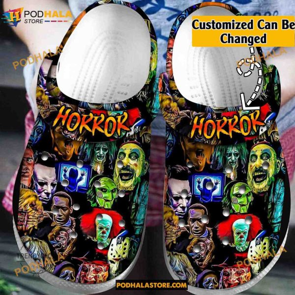 Custom Name Horror Electronic Scary Faces Funny Clog Shoes, Halloween Crocs