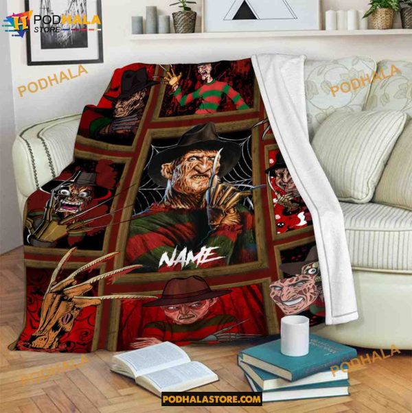 Custom Name Horror Halloween Freddy Krueger Blanket, Horror Character Fleece Blanket