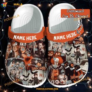 Custom Name Horror Movie Spooky Season Funny Clog Shoes, Halloween Crocs