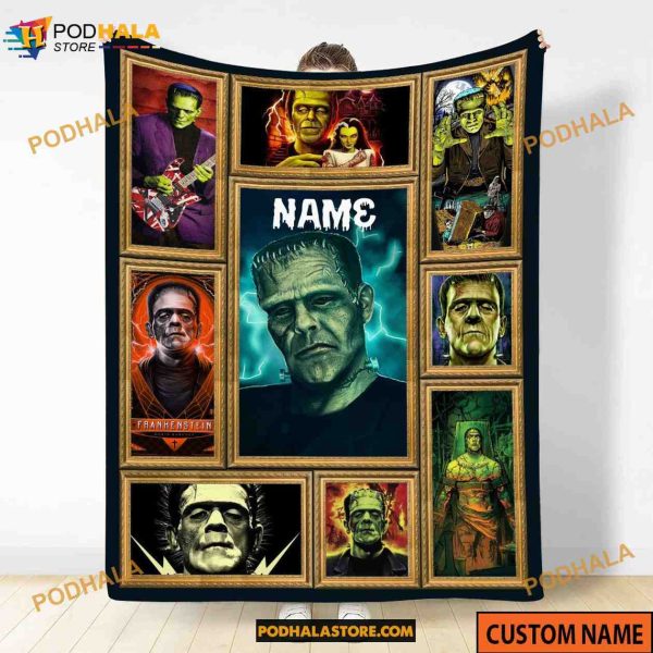 Custom Name Horror Movies Character Frankenstein Halloween Fleece Blanket
