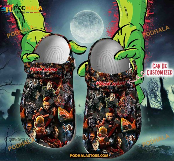 Custom Name Horror Movies Halloween Classic Crocs Funny Clog Shoes, Halloween Crocs