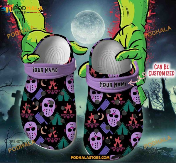 Custom Name Horrors Halloween Pattern Funny Clog Shoes, Halloween Crocs