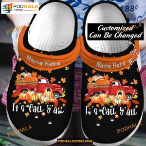 Custom Name Its Fall Yall Pumpkins Print Maple Farm Truck Autumn Fall Halloween Crocs