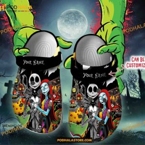 Custom Name Jack and Sally The Nightmare Before Christmas Funny Clog Shoes, Halloween Crocs