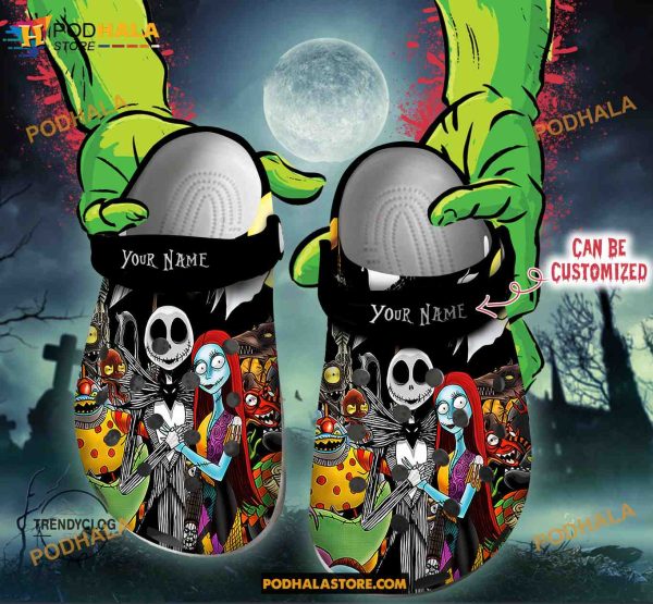 Custom Name Jack and Sally The Nightmare Before Christmas Funny Clog Shoes, Halloween Crocs