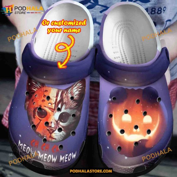 Custom Name Meow Cat Funny Clog Shoes, Halloween Crocs