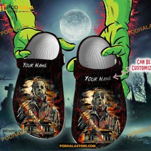 Custom Name Michael Myers Horror Movie Character Halloween Funny Clog Shoes, Halloween Crocs
