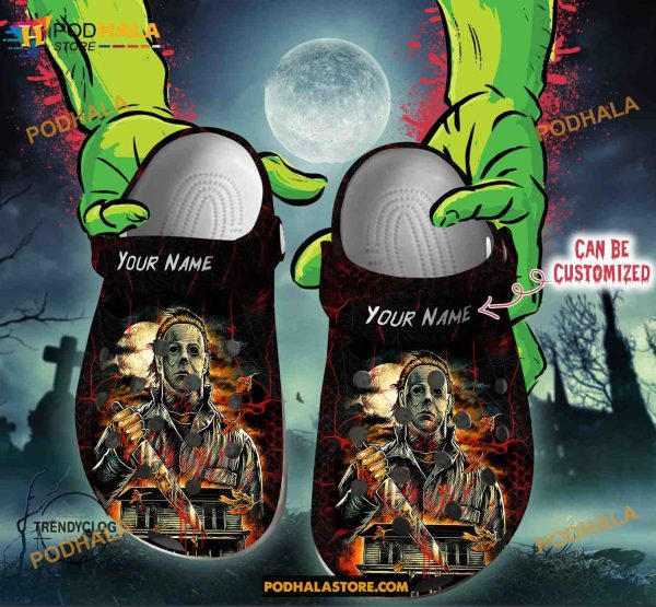 Custom Name Michael Myers Horror Movie Character Halloween Funny Clog Shoes, Halloween Crocs
