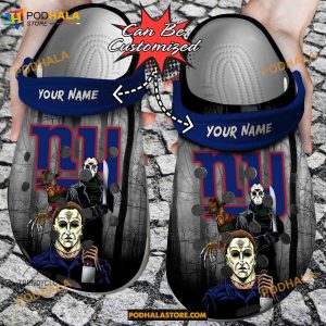 Custom Name NY Giants Horror Movie Funny Clog Shoes, Halloween Crocs