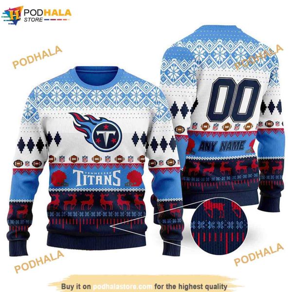 Custom Name Number NFL Tennessee Titans Playing Fie Funny Ugly Sweater