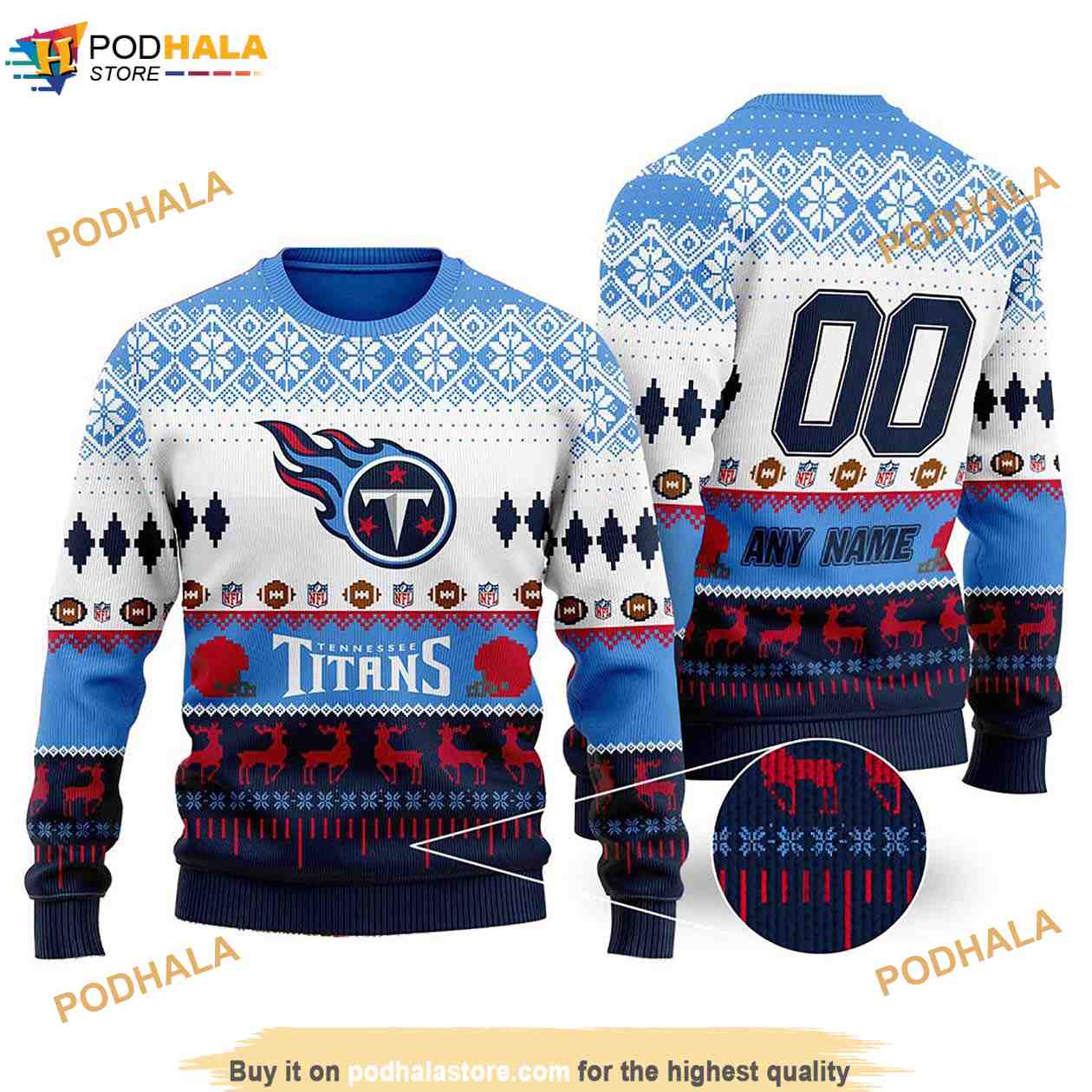 Tennessee Titans Ugly Sweater Custom Name NFL Football - Owl Fashion Shop