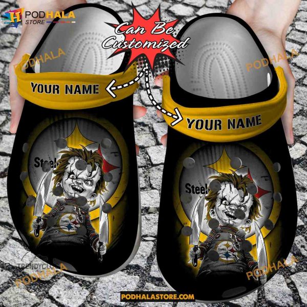 Custom Name Pittsburgh Steelers Curse Of Chucky Funny Clog Shoes, Halloween Crocs