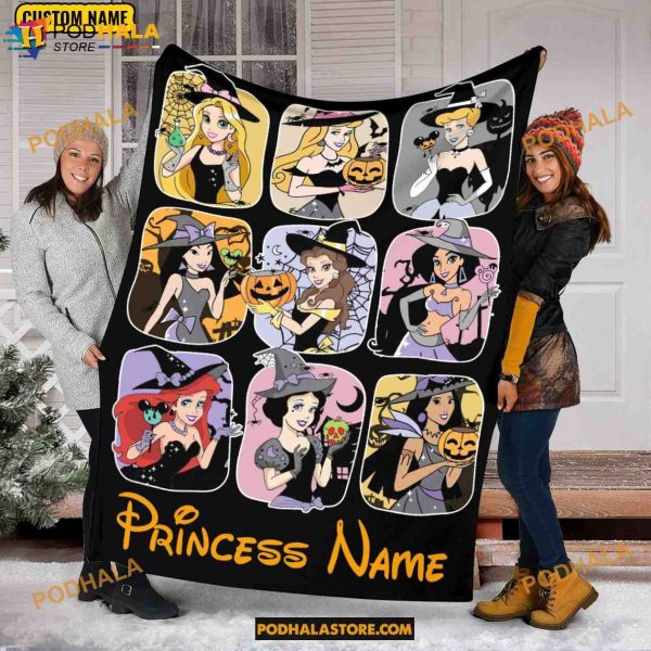Custom Name Princess Halloween Blanket, Disney Princess Blanket, Disney World Halloween