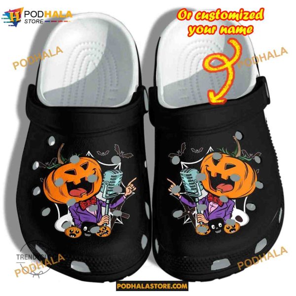 Custom Name Pumpkin Rock Sings Tattoo Halloween Funny Clog Shoes, Halloween Crocs