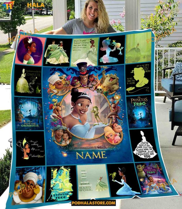 Custom Name The Princess and the Frog Fleece Blanket, Tiana Princess Blanket For Disney Lovers