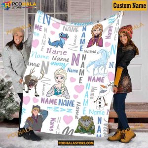 Custom Name Typo Style With Elsa Princess Blanket, Gifts For Disney Lovers