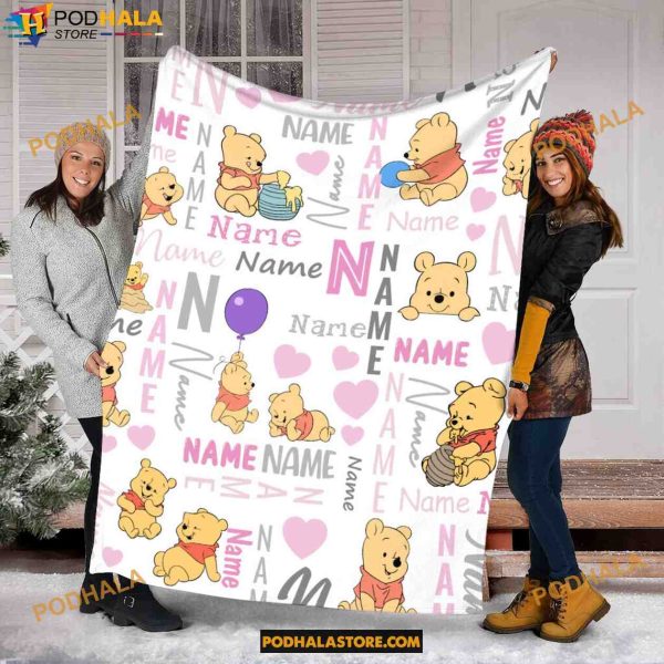 Custom Name Winnie Pooh Fleece Blanket, Pooh Birthday Gifts, Gifts For Disney Lovers