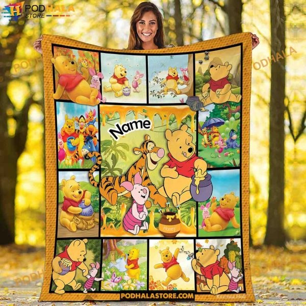 Custom Name Winnie The Pooh Blanket, Birthday Kid Gift, Gifts For Disney Lovers