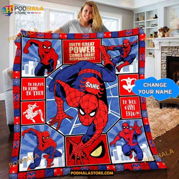 Custom Name with Family Spiderman Blanket, Spiderman 2023 Christmas Gift