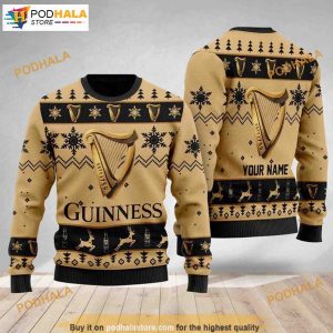 Custom Name with Guinness Christmas Ugly Sweater 3D For Women Men