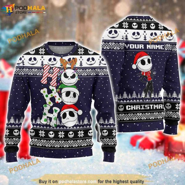 Custom Name with Ho Ho Ho Jack Skellington Ugly Christmas Sweater