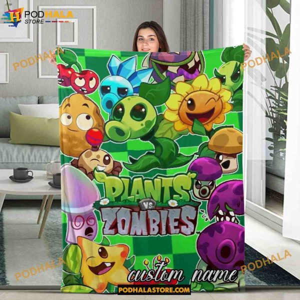 Custom Name with Plants vs Zombies Blanket, Plants Zombies Gifts For Gaming Lovers