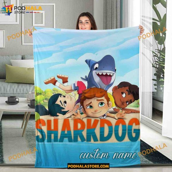 Custom Name with Sharkdog Fleece Blanket, Sharkdog Cartoon Gift For Kids