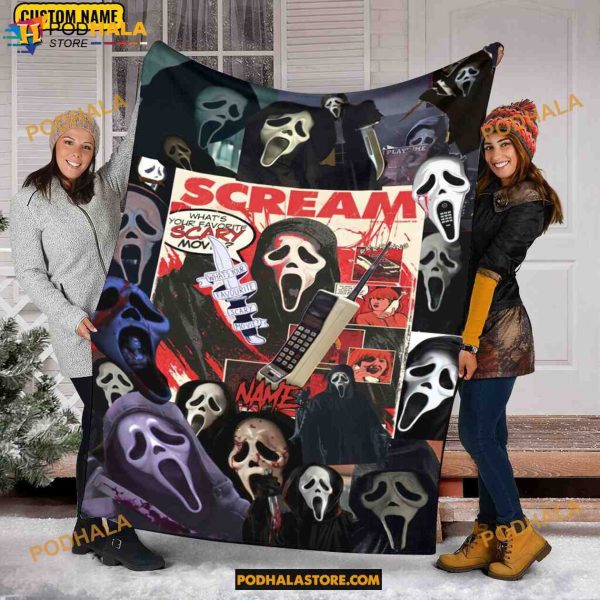 Custom Scream Movie Halloween Fleece Blanket, Ghost Face Blanket, Serial Killers Gift