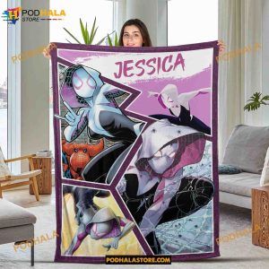 Custom SpiderGwen Blanket, Custom Name Birthday Party For Her