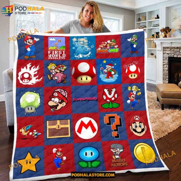 Custom Super Mario Quilt, Customized Super Mario Fleece Blanket