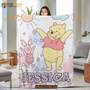 Custom Winnie Pooh and Friends Blanket, Winnie Piglet Custom Name Blanket, Winnie The Pooh