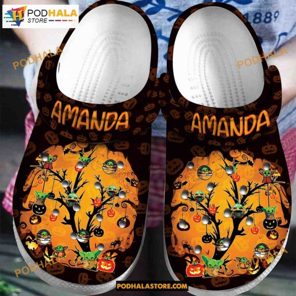 Cute Halloween Tree Grogu Rubber Crocs Clog Shoes, Adults Kids Halloween Crocs