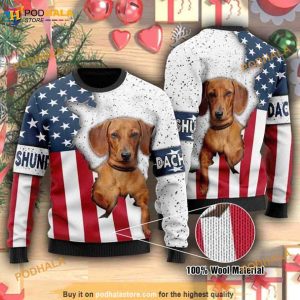 Dachshund American Flag Funny Ugly Sweater, Xmas Gift Ideas