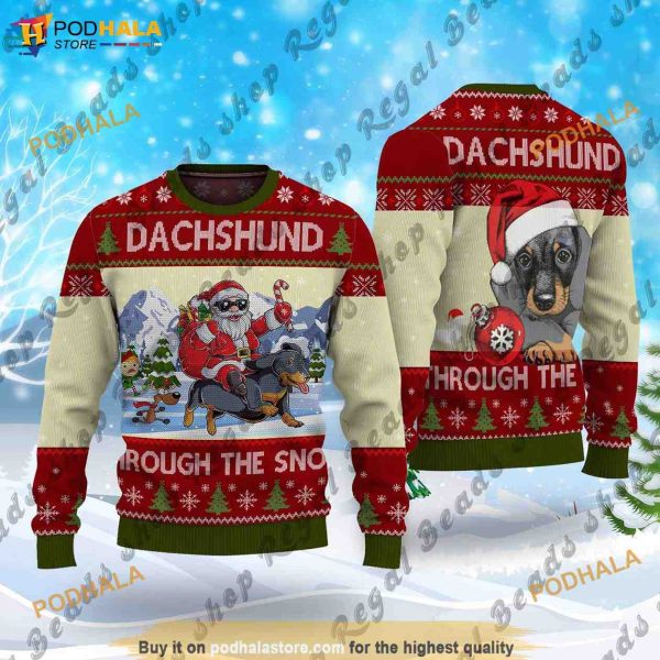 Dachshund Through The Snow Santa Claus Ugly Christmas Sweater