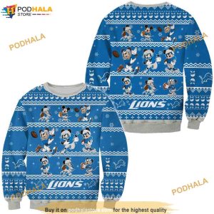 Detroit Lions Mickey Mouse Ugly Christmas Sweater, Mickey 3D Sweater